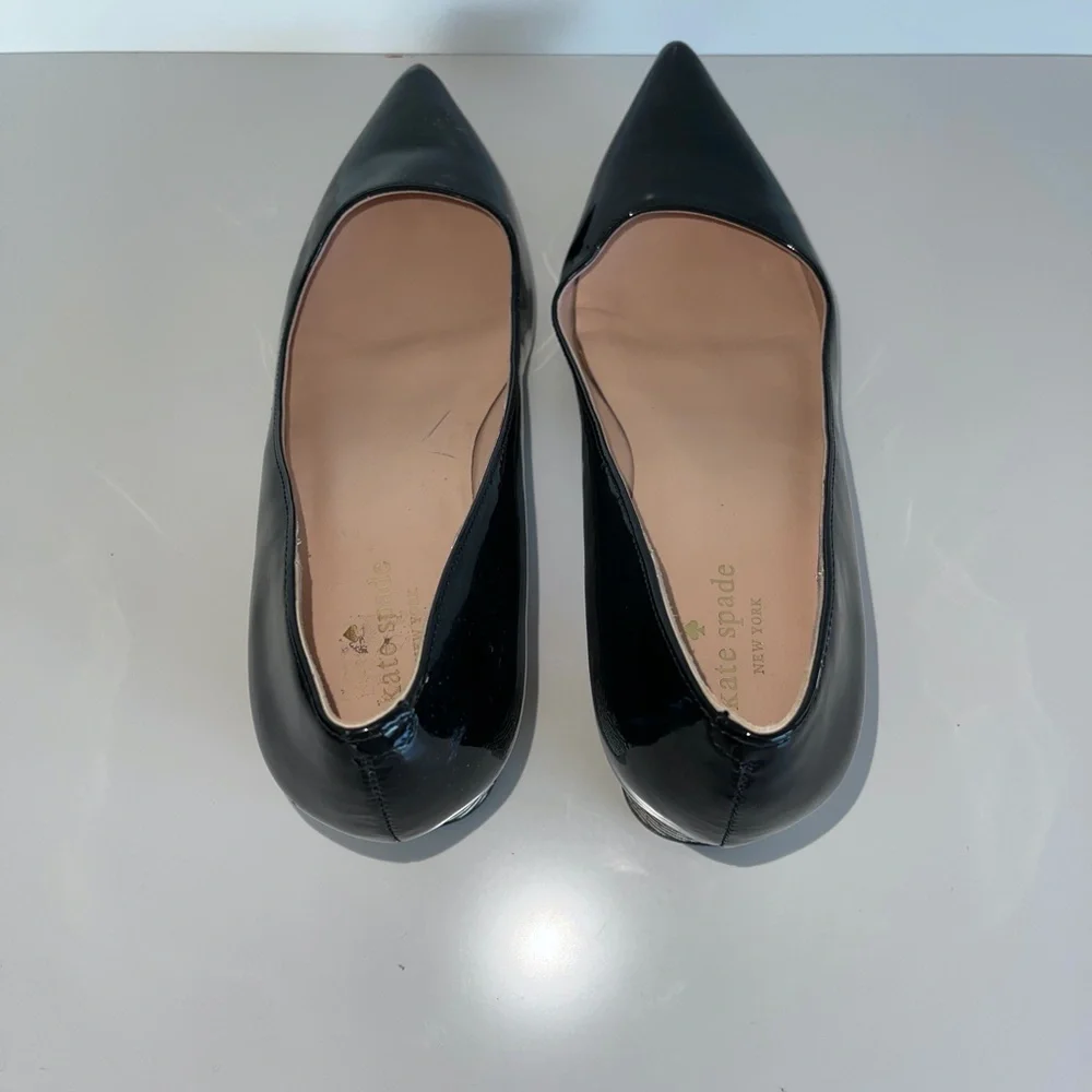 Kate Spade Milan Black Patent Chevron Block Heels Size‎ 9.5
